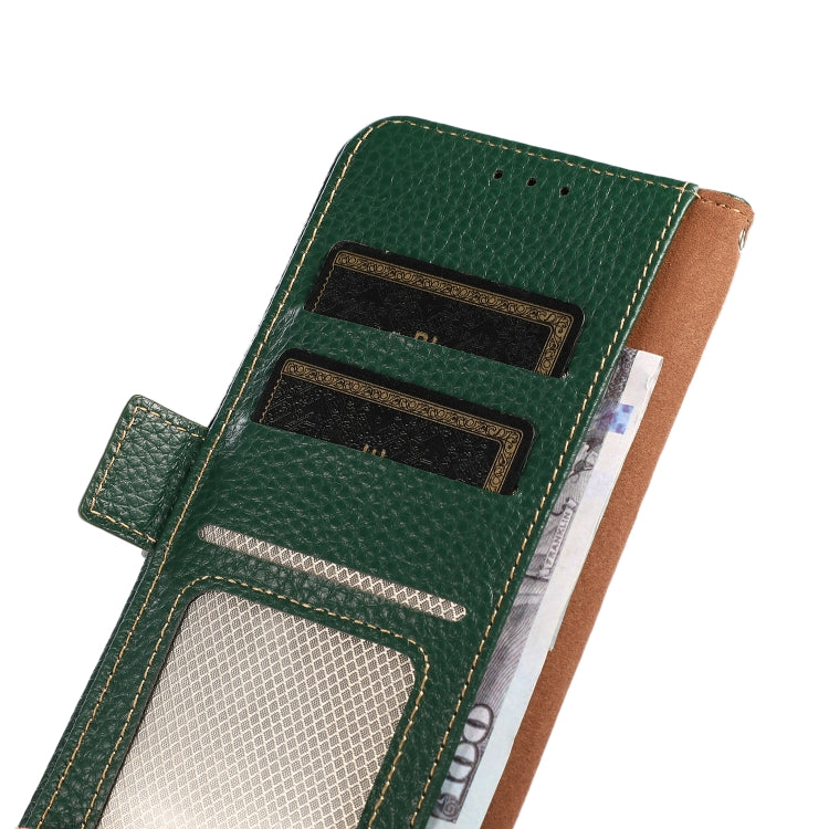 For iPhone SE 2024 KHAZNEH Side-Magnetic Litchi Genuine Leather RFID Case(Green)