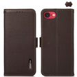 For iPhone 16e KHAZNEH Side-Magnetic Litchi Genuine Leather RFID Case(Brown) - iPhone 16e Cases by PMC TechLife | Online Shopping South Africa | PMC TechLife | Buy Now Pay Later Mobicred