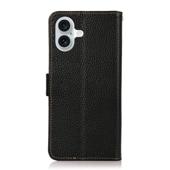For iPhone 17 KHAZNEH Side-Magnetic Litchi Genuine Leather RFID Case(Black)