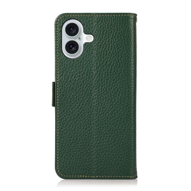 For iPhone 17 KHAZNEH Side-Magnetic Litchi Genuine Leather RFID Case(Green)