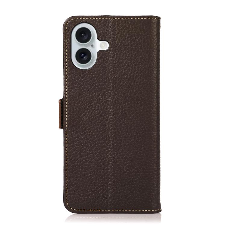 For iPhone 17 KHAZNEH Side-Magnetic Litchi Genuine Leather RFID Case(Brown)