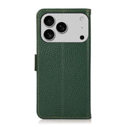 For iPhone 17 Pro KHAZNEH Side-Magnetic Litchi Genuine Leather RFID Case(Green)
