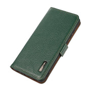 For iPhone 17 Pro KHAZNEH Side-Magnetic Litchi Genuine Leather RFID Case(Green)