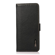 For iPhone 17 Pro Max KHAZNEH Side-Magnetic Litchi Genuine Leather RFID Case(Black)