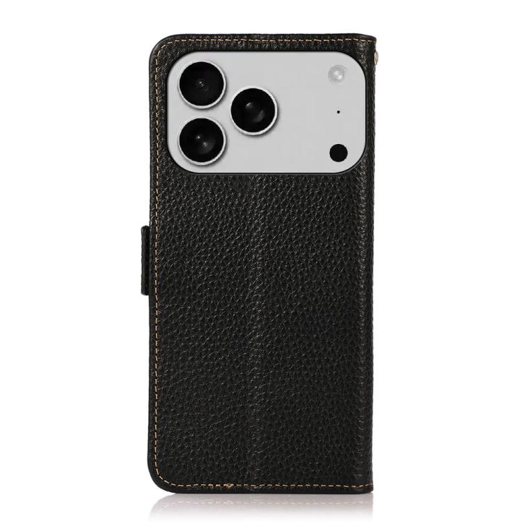 For iPhone 17 Pro Max KHAZNEH Side-Magnetic Litchi Genuine Leather RFID Case(Black)