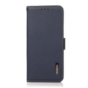 For iPhone 17 Pro Max KHAZNEH Side-Magnetic Litchi Genuine Leather RFID Case(Blue)