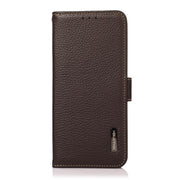 For iPhone 17 Pro Max KHAZNEH Side-Magnetic Litchi Genuine Leather RFID Case(Brown)