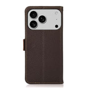 For iPhone 17 Pro Max KHAZNEH Side-Magnetic Litchi Genuine Leather RFID Case(Brown)