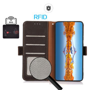 For iPhone 17 Pro Max KHAZNEH Side-Magnetic Litchi Genuine Leather RFID Case(Brown)