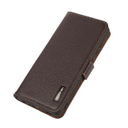 For iPhone 17 Pro Max KHAZNEH Side-Magnetic Litchi Genuine Leather RFID Case(Brown)