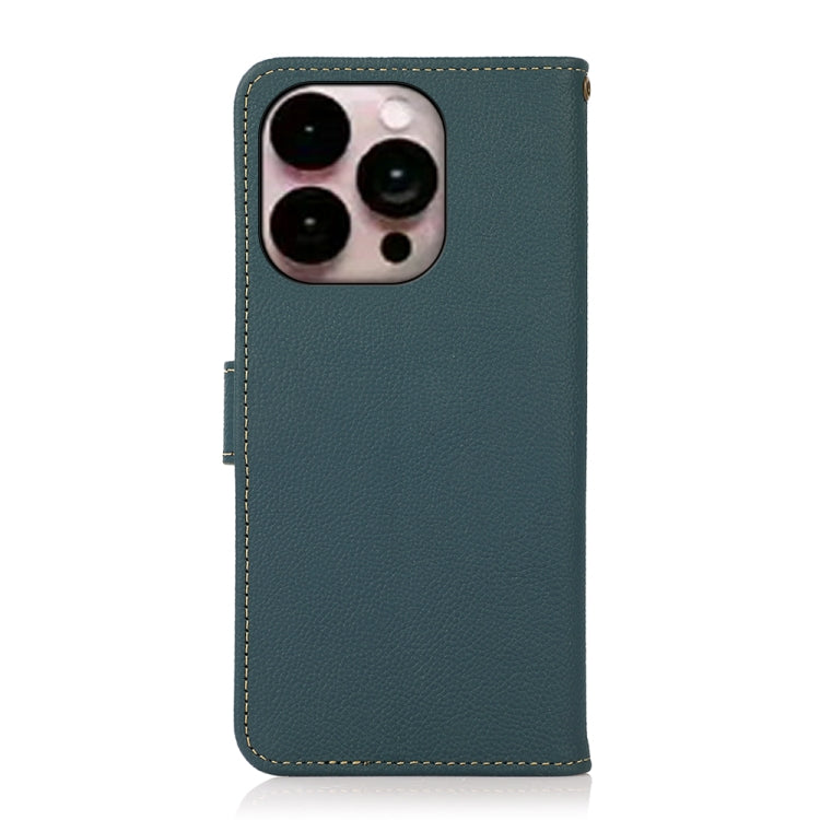 For iPhone 16 Pro KHAZNEH Custer Genuine Leather RFID Phone Case(Green)