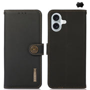For iPhone 16 Plus KHAZNEH Custer Genuine Leather RFID Phone Case(Black)