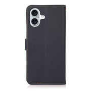 For iPhone 16 Plus KHAZNEH Custer Genuine Leather RFID Phone Case(Blue)