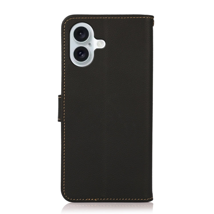 For iPhone 16 KHAZNEH Custer Genuine Leather RFID Phone Case(Black)