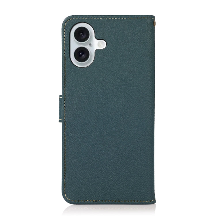 For iPhone 16 KHAZNEH Custer Genuine Leather RFID Phone Case(Green)