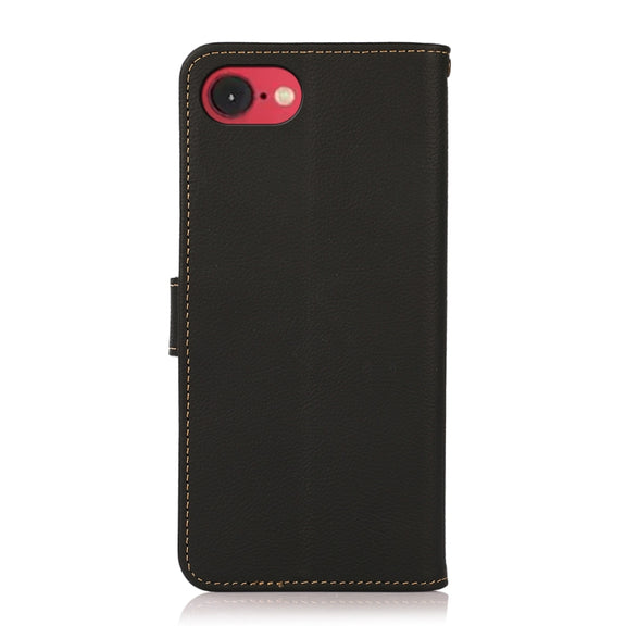 For iPhone SE 2024 KHAZNEH Custer Genuine Leather RFID Phone Case(Black)