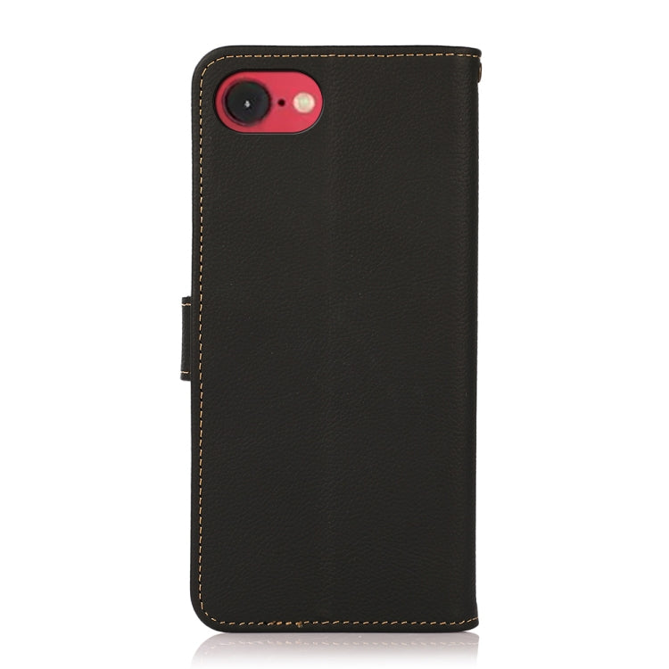 For iPhone SE 2024 KHAZNEH Custer Genuine Leather RFID Phone Case(Black)