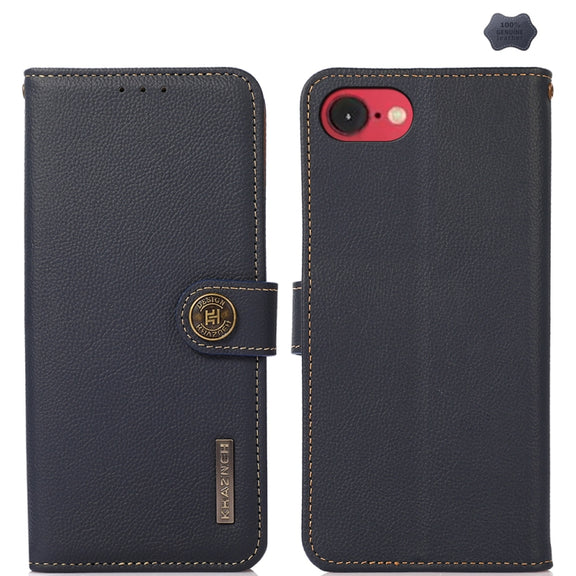 For iPhone SE 2024 KHAZNEH Custer Genuine Leather RFID Phone Case(Blue)