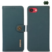 For iPhone 16e KHAZNEH Custer Genuine Leather RFID Phone Case(Green)