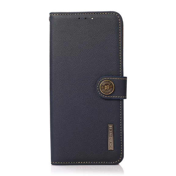 For iPhone 17 Pro KHAZNEH Custer Genuine Leather RFID Phone Case(Blue)