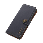 For iPhone 17 Pro KHAZNEH Custer Genuine Leather RFID Phone Case(Blue)