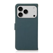 For iPhone 17 Pro KHAZNEH Custer Genuine Leather RFID Phone Case(Green)