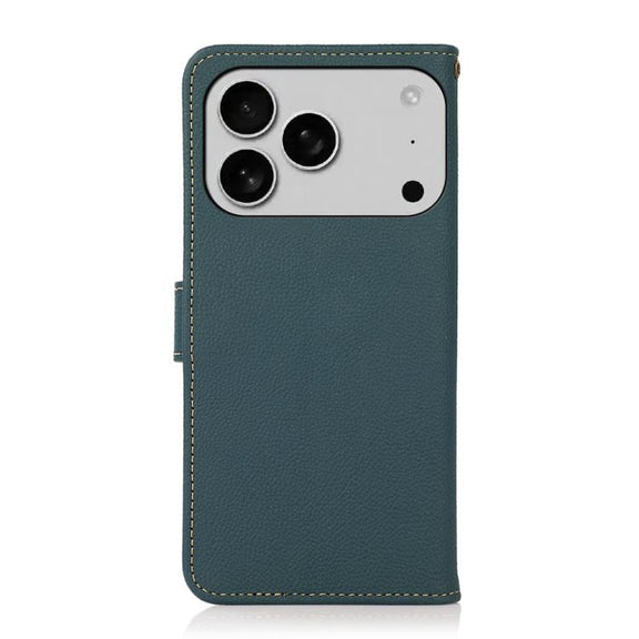 For iPhone 17 Pro KHAZNEH Custer Genuine Leather RFID Phone Case(Green)