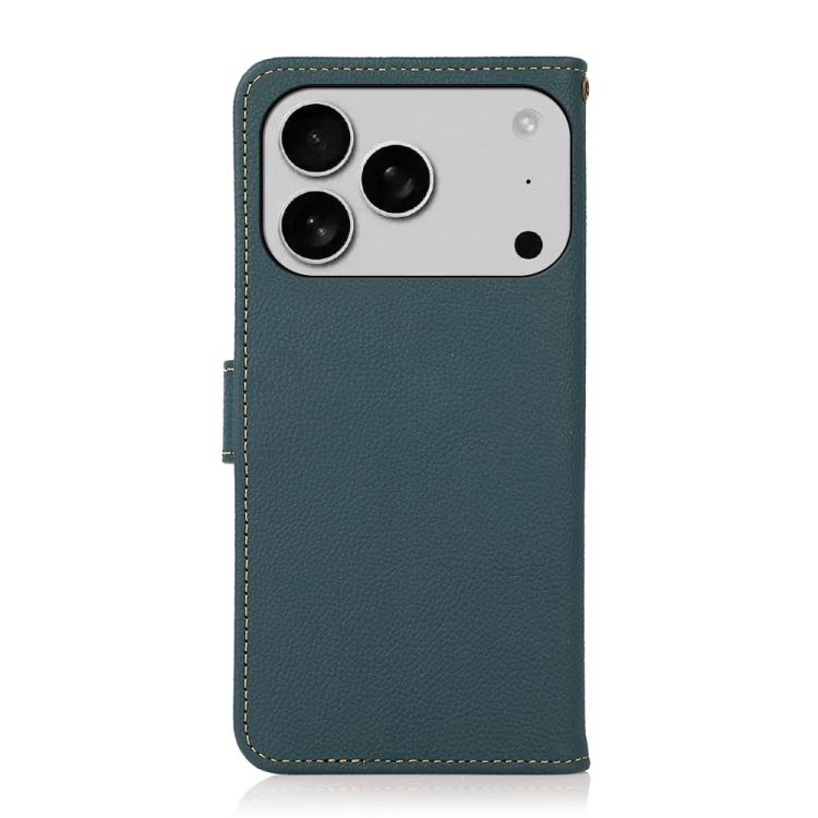 For iPhone 17 Pro Max KHAZNEH Custer Genuine Leather RFID Phone Case(Green)
