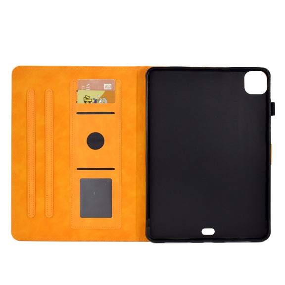 For iPad Pro 11 2024 Rhombus Embossed Leather Tablet Case(Khaki)