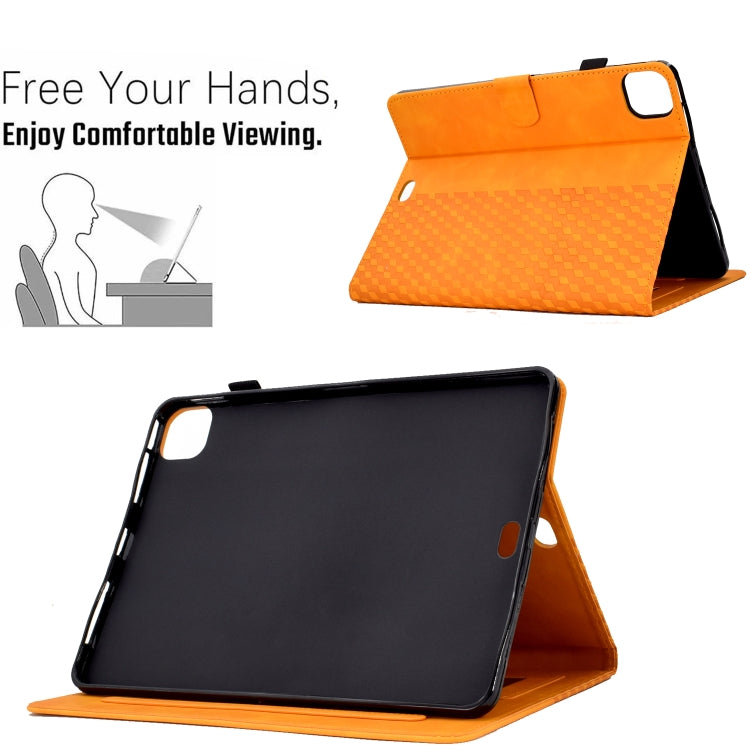 For iPad Pro 11 2024 Rhombus Embossed Leather Tablet Case(Khaki)