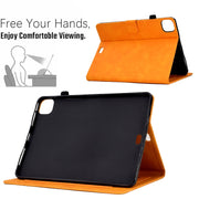 For iPad Pro 11 2024 Peony Butterfly Embossed Leather Smart Tablet Case(Khaki)
