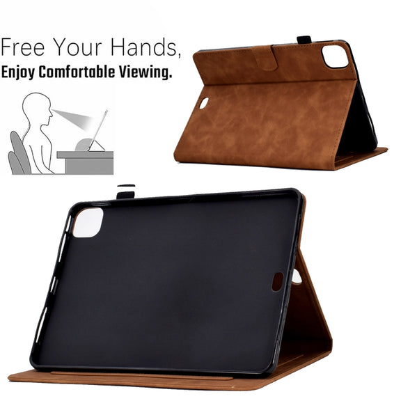 For iPad Pro 11 2024 Peony Butterfly Embossed Leather Smart Tablet Case(Brown)