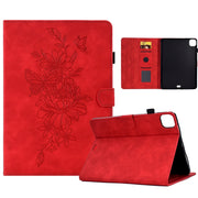 For iPad Pro 11 2024 Peony Butterfly Embossed Leather Smart Tablet Case(Red)