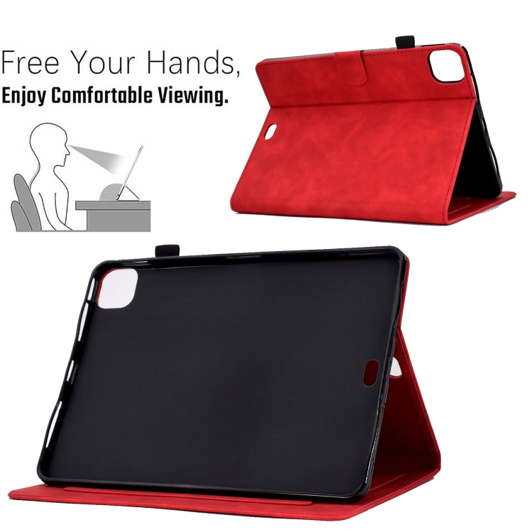 For iPad Pro 11 2024 Peony Butterfly Embossed Leather Smart Tablet Case(Red)