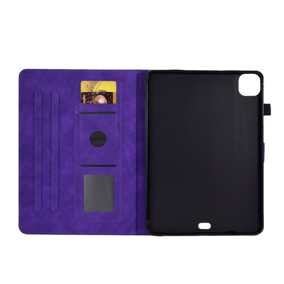 For iPad Pro 11 2024 Peony Butterfly Embossed Leather Smart Tablet Case(Purple)