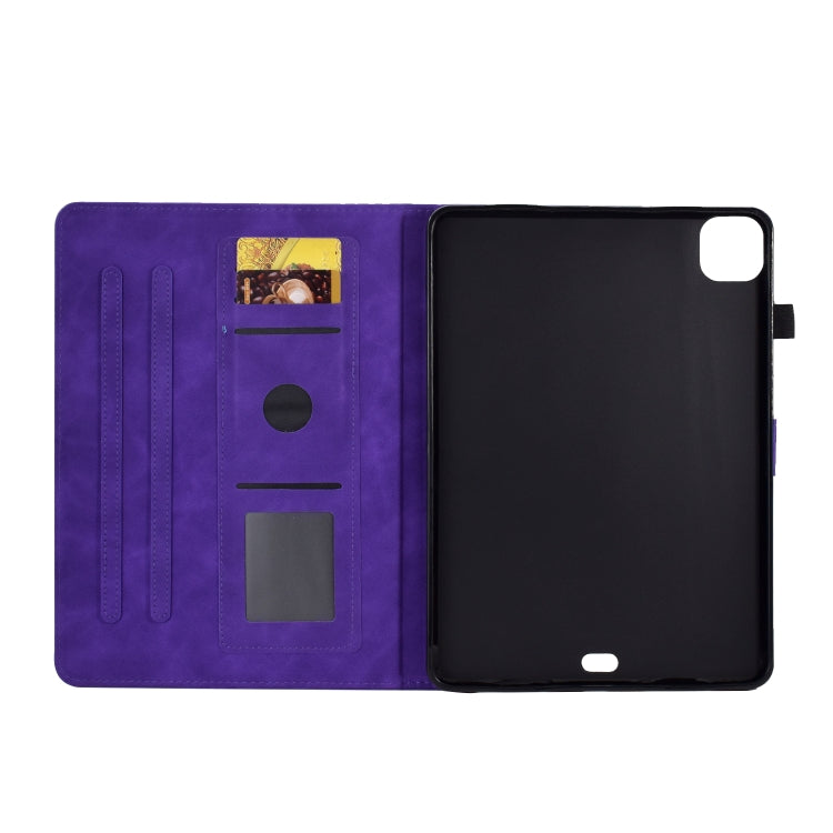 For iPad Pro 11 2024 Peony Butterfly Embossed Leather Smart Tablet Case(Purple)