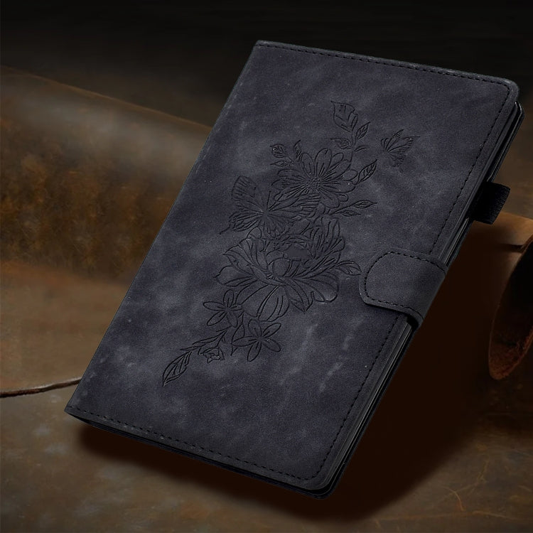 For iPad Pro 11 2024 Peony Butterfly Embossed Leather Smart Tablet Case(Black)