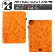 For iPad Pro 11 2024 Fortune Tree Embossed Leather Smart Tablet Case(Khaki)