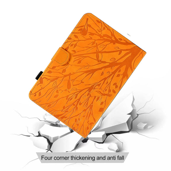 For iPad Pro 11 2024 Fortune Tree Embossed Leather Smart Tablet Case(Khaki)