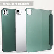 For iPad Pro 11 2024 3-fold Semi-transparent Frosted Smart Leather Tablet Case(Dark Green)