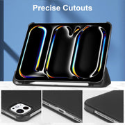 For iPad Pro 13 2024 3-fold Semi-transparent Frosted Smart Leather Tablet Case(Black)