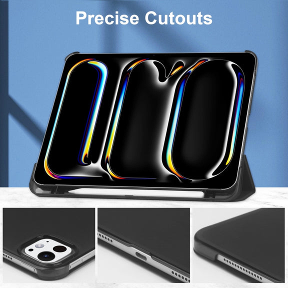 For iPad Pro 13 2024 3-fold Semi-transparent Frosted Smart Leather Tablet Case(Black)