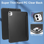 For iPad Pro 13 2024 3-fold Semi-transparent Frosted Smart Leather Tablet Case(Black)