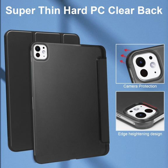 For iPad Pro 13 2024 3-fold Semi-transparent Frosted Smart Leather Tablet Case(Black)