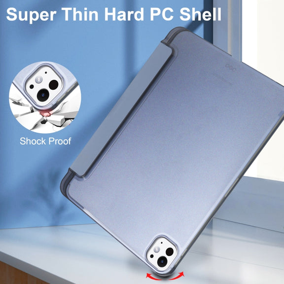 For iPad Pro 13 2024 3-fold Semi-transparent Frosted Smart Leather Tablet Case(Lavender Purple)