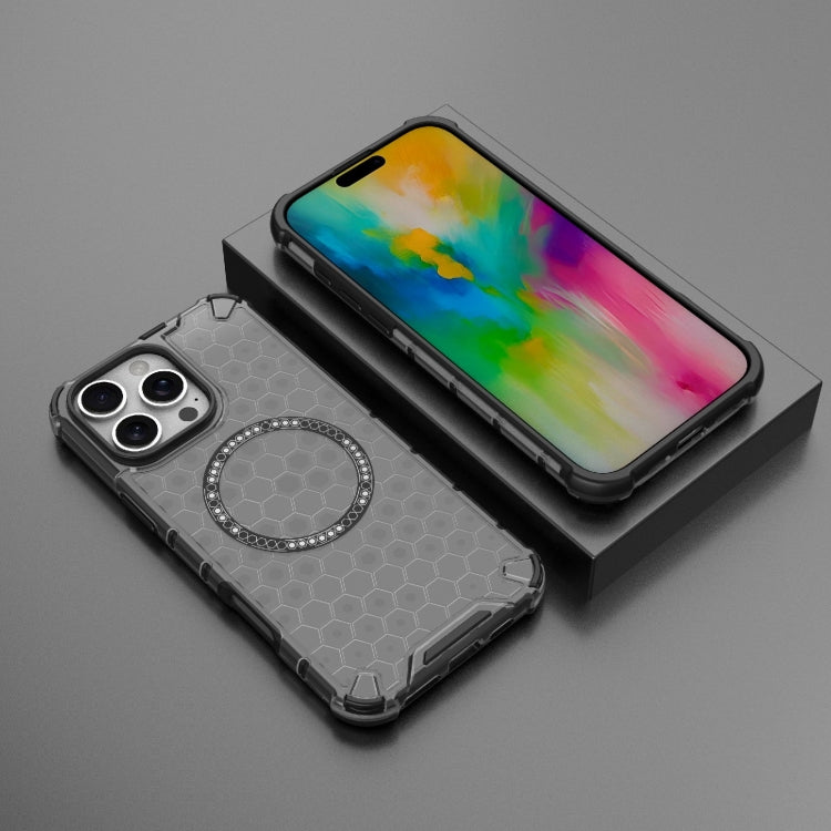 For iPhone 16 Pro Max Honeycomb Magnetic Ring Shockproof Phone Case(Black)