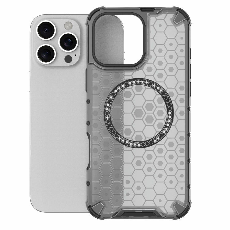For iPhone 16 Pro Max Honeycomb Magnetic Ring Shockproof Phone Case(Black)