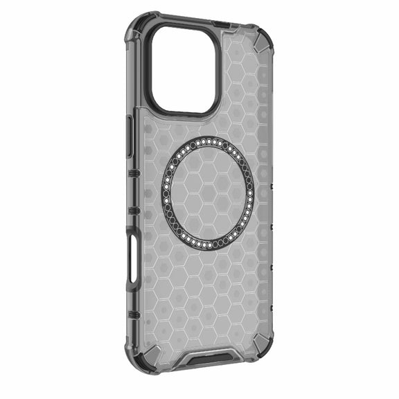 For iPhone 16 Pro Max Honeycomb Magnetic Ring Shockproof Phone Case(Black)