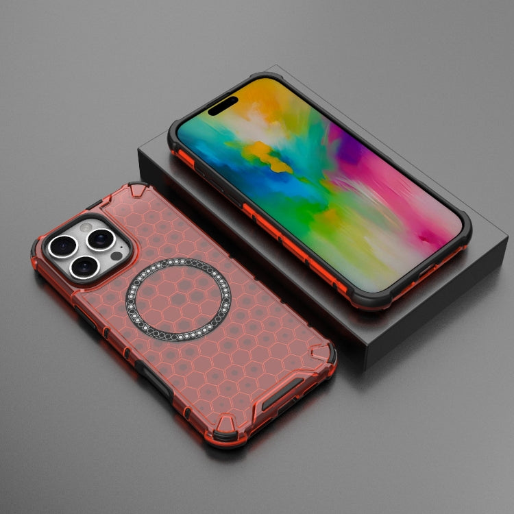 For iPhone 16 Pro Max Honeycomb Magnetic Ring Shockproof Phone Case(Red)