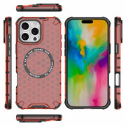 For iPhone 16 Pro Max Honeycomb Magnetic Ring Shockproof Phone Case(Red)